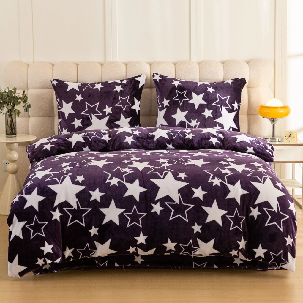 Mikroplyšové obliečky HVIEZDY fialové Rozmer obliečky: 70 x 90 cm | 140 x 200 cm