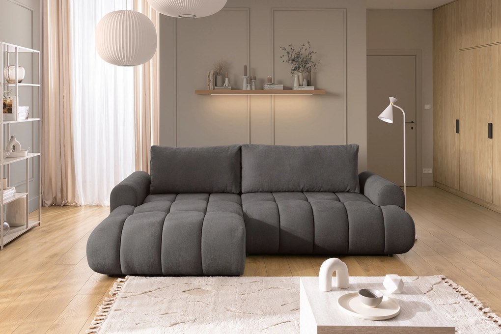 Rozkladacia rohová sedačka Lutario Mini ľavá - tmavosivá hydrofóbna pletenina Venice 2021