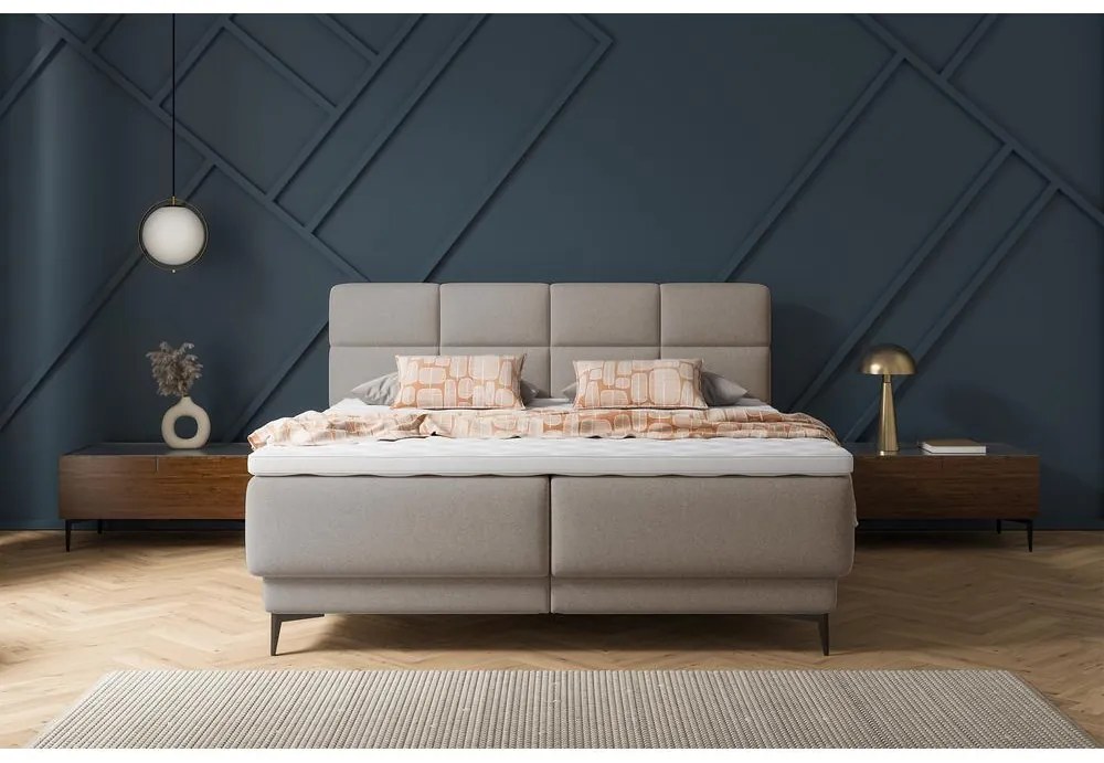 Manželská kontinentálna posteľ 180 cm Riviera 180 (s roštom a matracom) (s úl. priestorom) (béžová stredná + čierna). Akcia -19%. Vlastná spoľahlivá doprava až k Vám domov. 1099641