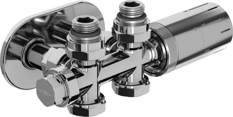 Mexen G05 termostatická sada rohová/priamočiara s krytkou R, Duplex, DN50, chróm - W908-958-905-01
