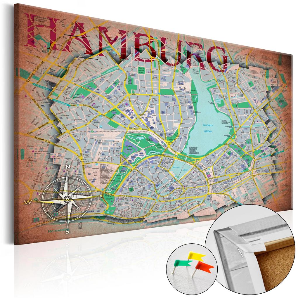 Artgeist Obraz na korku - Hamburg [Cork Map] Veľkosť: 120x80