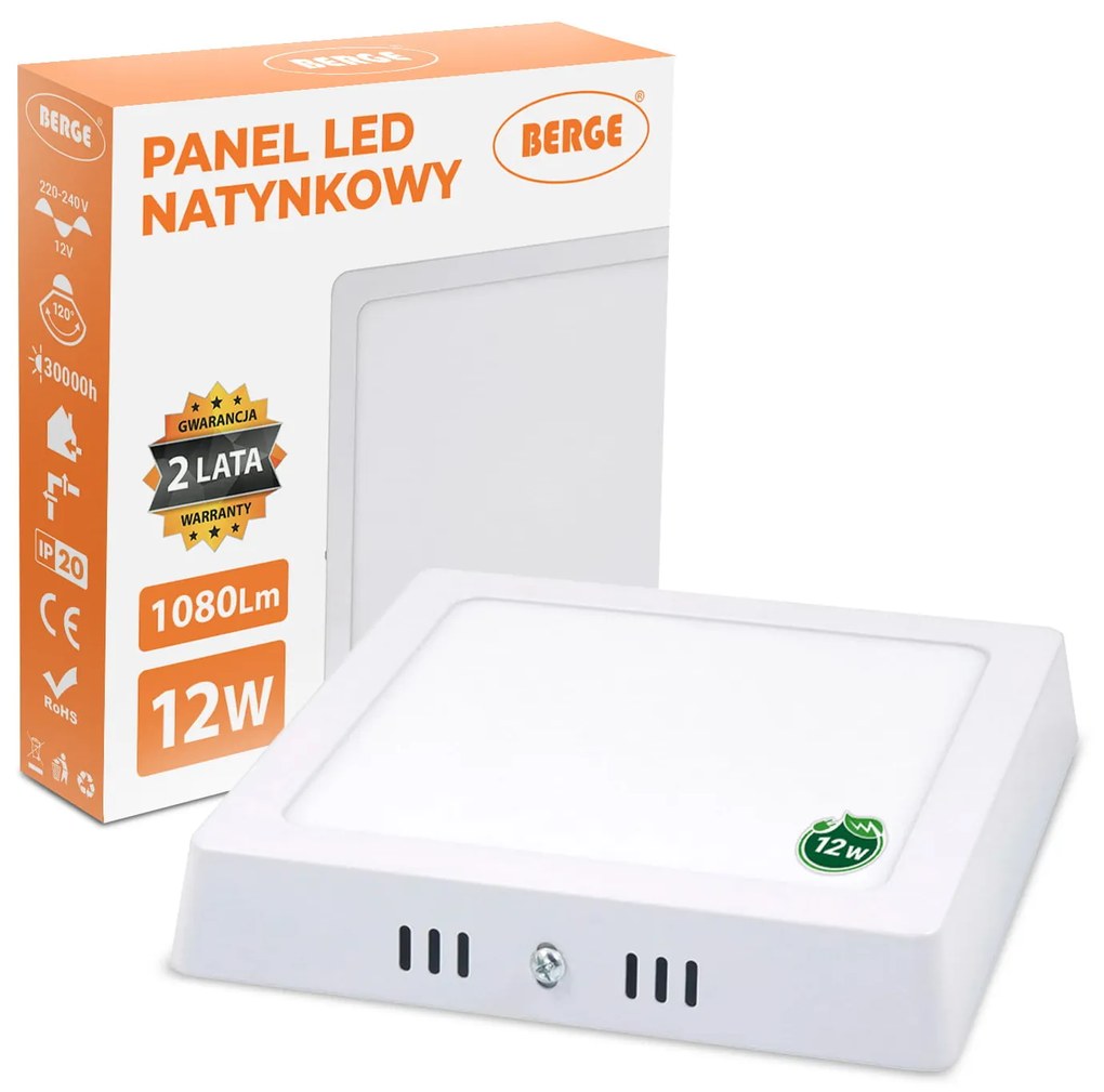BERGE LED panel štvorcový 170x170x35mm prisadený - 12W - 230V - 1080Lm - neutrálna biela