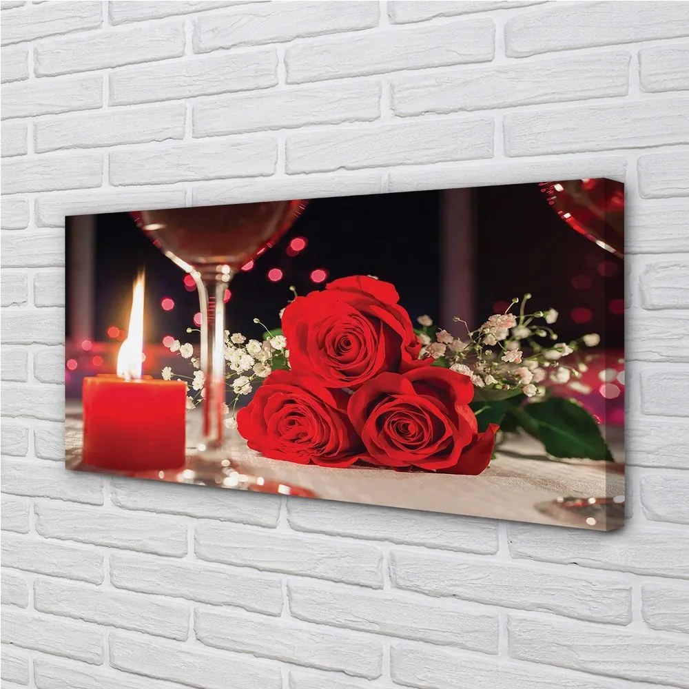 Obraz canvas Ruže sviečka sklo 125x50 cm