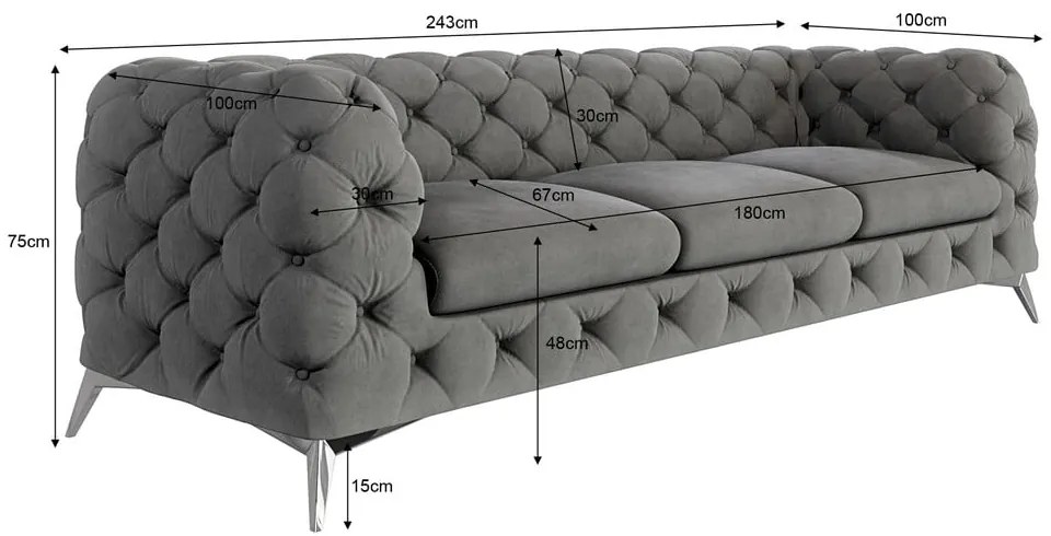 Sivá zamatová pohovka 243 cm Chelsea – Ropez