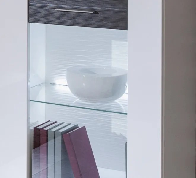 Vitrína Caracas typ 28, grafit/biely lesk, s osvetlením