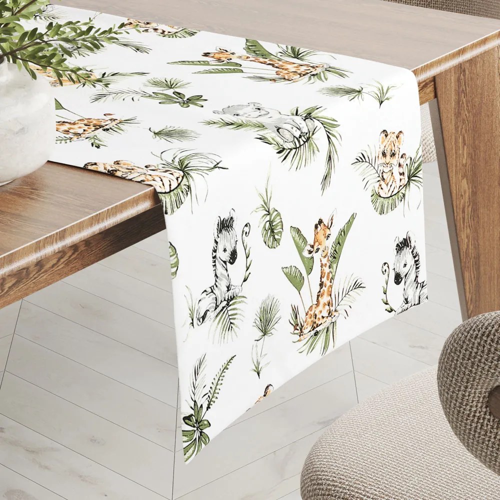 Biante Detský bavlnený behúň na stôl Sandra SA-475 Zvieratká v Safari na bielom 45x120 cm