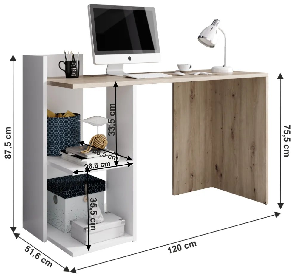 Tempo Kondela PC stôl, dub artisan/biely mat, ANDREO