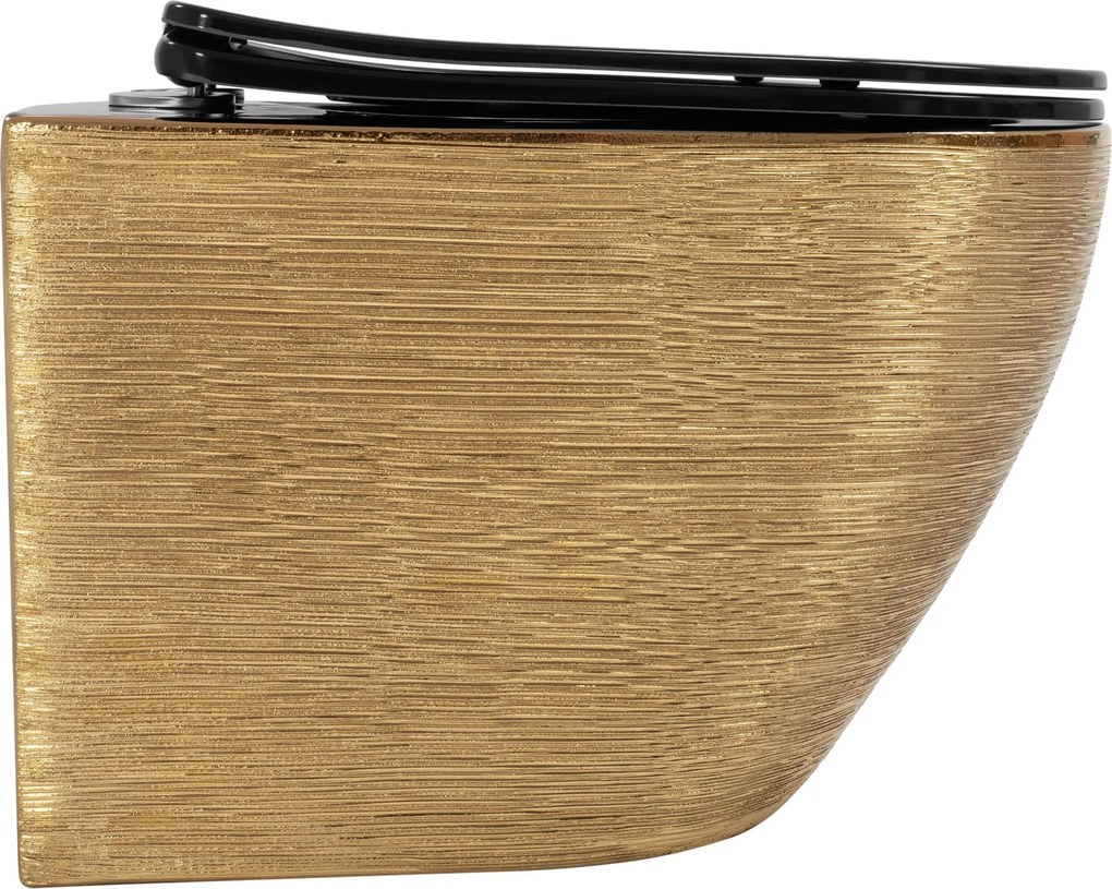 Závesná WC misa Rea Carlo Mini Tornado Black Brush Gold