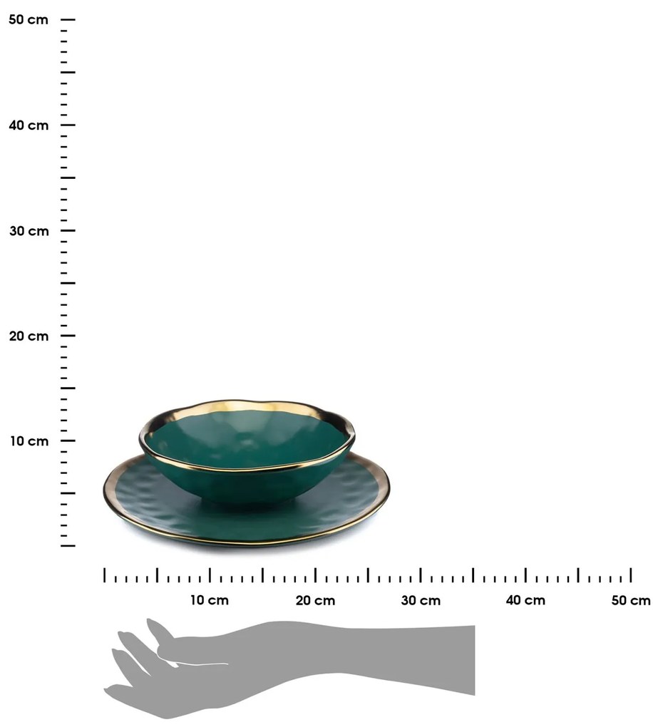 HowHomely Keramická súprava tanierov Lissa Green Gold 2ks