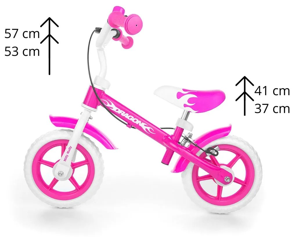 Detské odrážadlo kolo Milly Mally Dragon s brzdou pink
