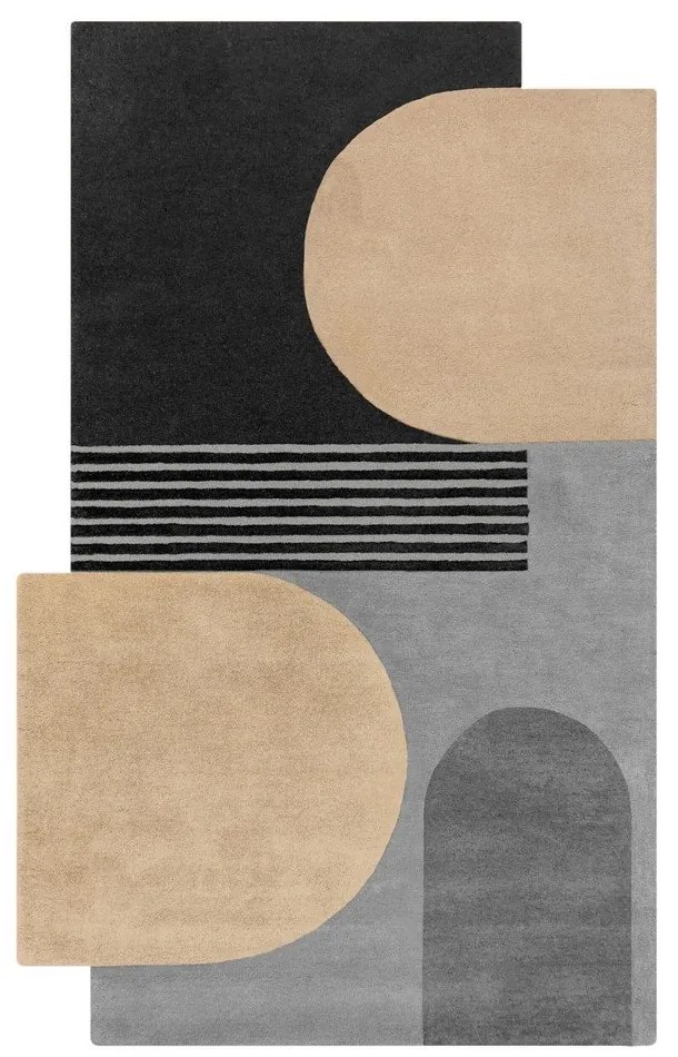 Čierno-sivý ručne tkaný vlnený koberec 150x240 cm Lozenge Monochrome – Flair Rugs