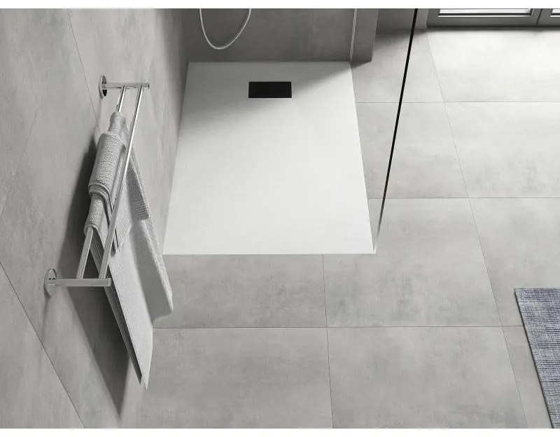 Mexen Hugo, obdĺžniková sprchová vanička SMC 110 x 80 cm, biela, čierna krytka, 42108011-B