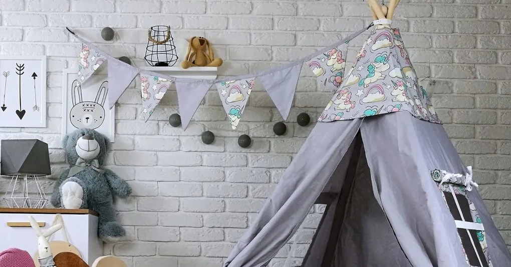 Dekoračná vlajková girlanda JEDNOROŽCI - šedá