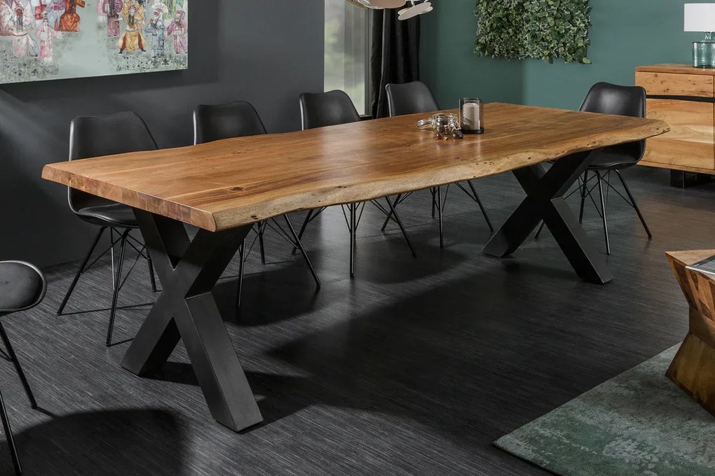 Jedálenský stôl MAMMUT 240 cm, X-nohy, 60 mm masívne akáciové drevo