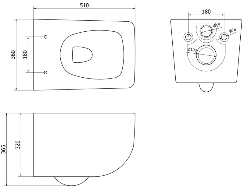 Mexen Vera, závesné WC Rimless 51 x 36 cm s pomaly padajúcim sedátkom z duroplastu, čierna matná, 30164070