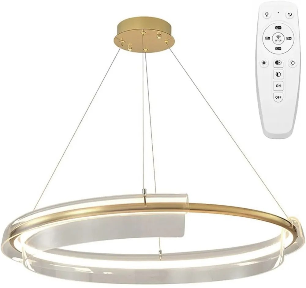 Toolight Toolight, LED závesné svietidlo 58cm s diaľkovým ovládaním APP1672-CP, zlatá matná, OSW-06137
