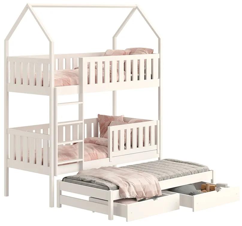 Detská poschodová posteľ Nemos domček s prístelkou - 80x180 cm - biela