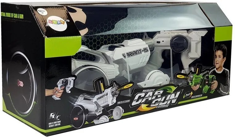 LEAN Toys Odpaľovacia pištoľ Auto 2 v 1 Diaľkovo ovládané penové disky biele 2,4 G