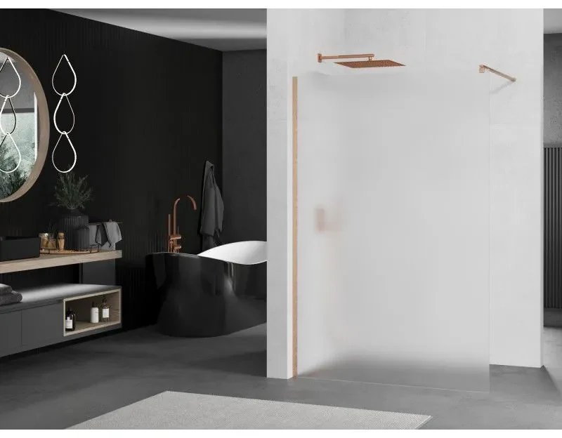 Mexen Kioto, sprchová zástena Walk-In 110 x 200 cm, 8mm sklo námraza, medený matný profil, 800-110-101-65-30