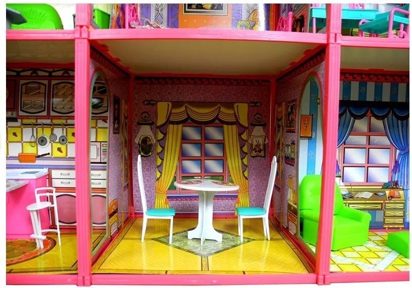 LEAN Toys Villa Veľký domček pre bábiky 6 izieb Nábytok Príslušenstvo 128 el.