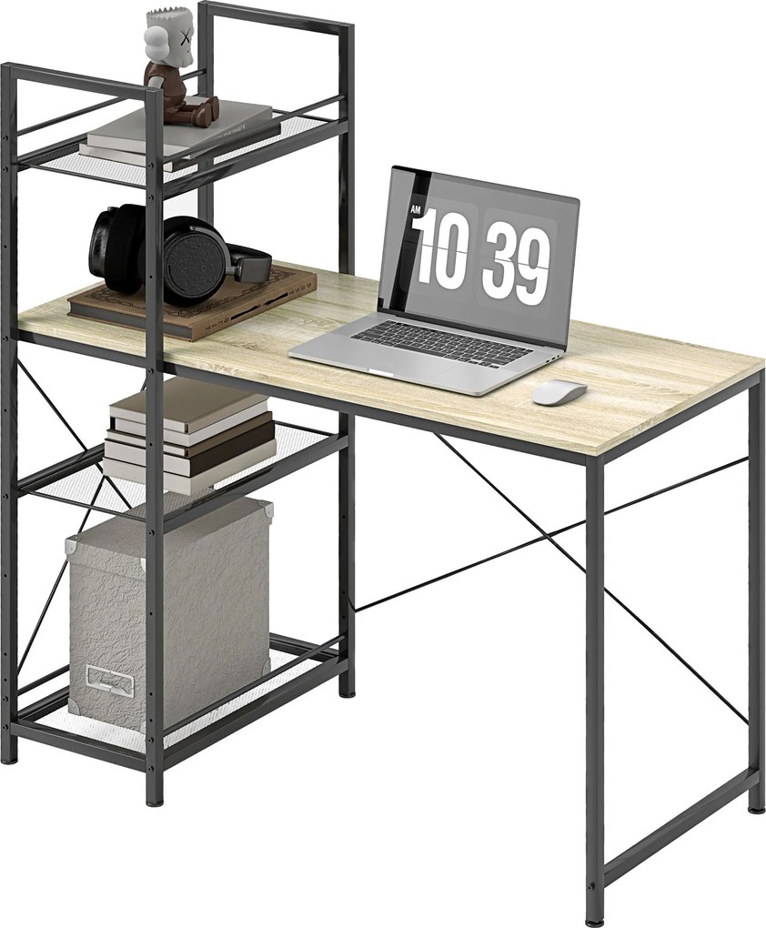 HOMCOM Priemyselný Prevratný Písací Stôl so Zásuvkami a Ocelovým Rámom 110x53x115.5 cm Dub a Čierna | Aosom