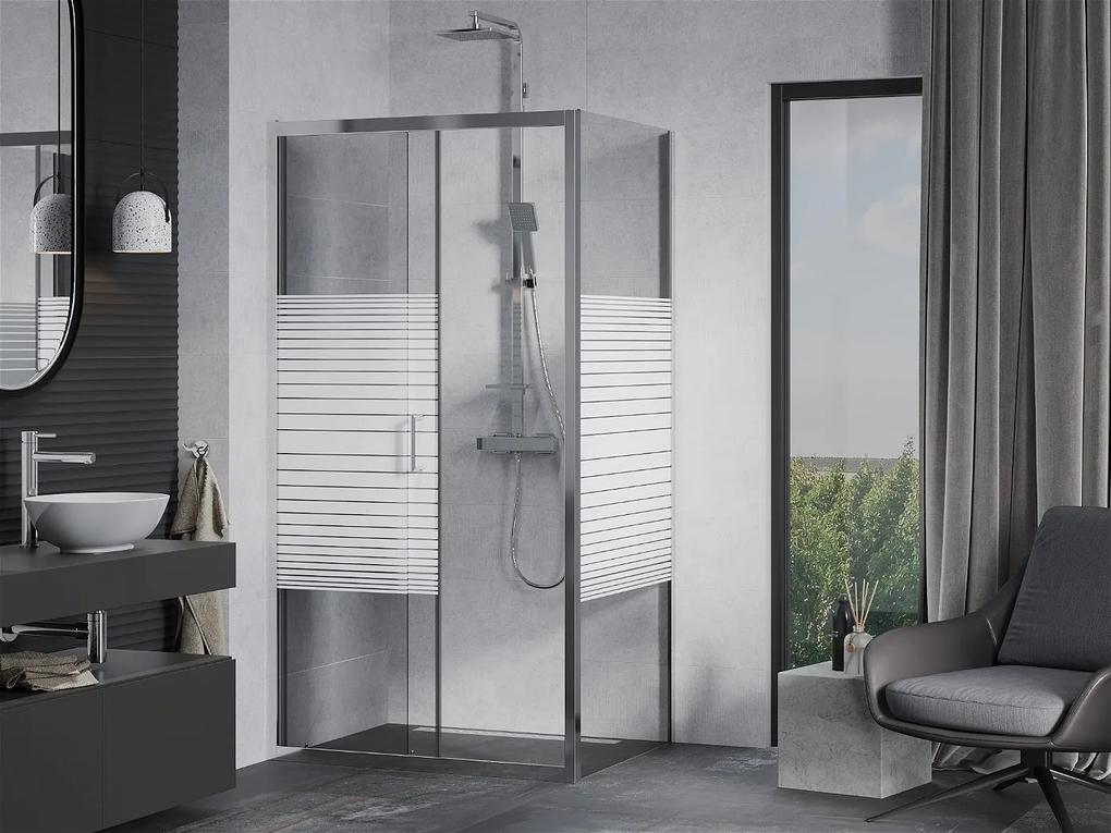 Mexen APIA, sprchový kút s posuvnými dverami 130 (dvere) x 90 (stena) cm, 5mm číre-pásy sklo, chrómový profil, 840-130-090-01-20
