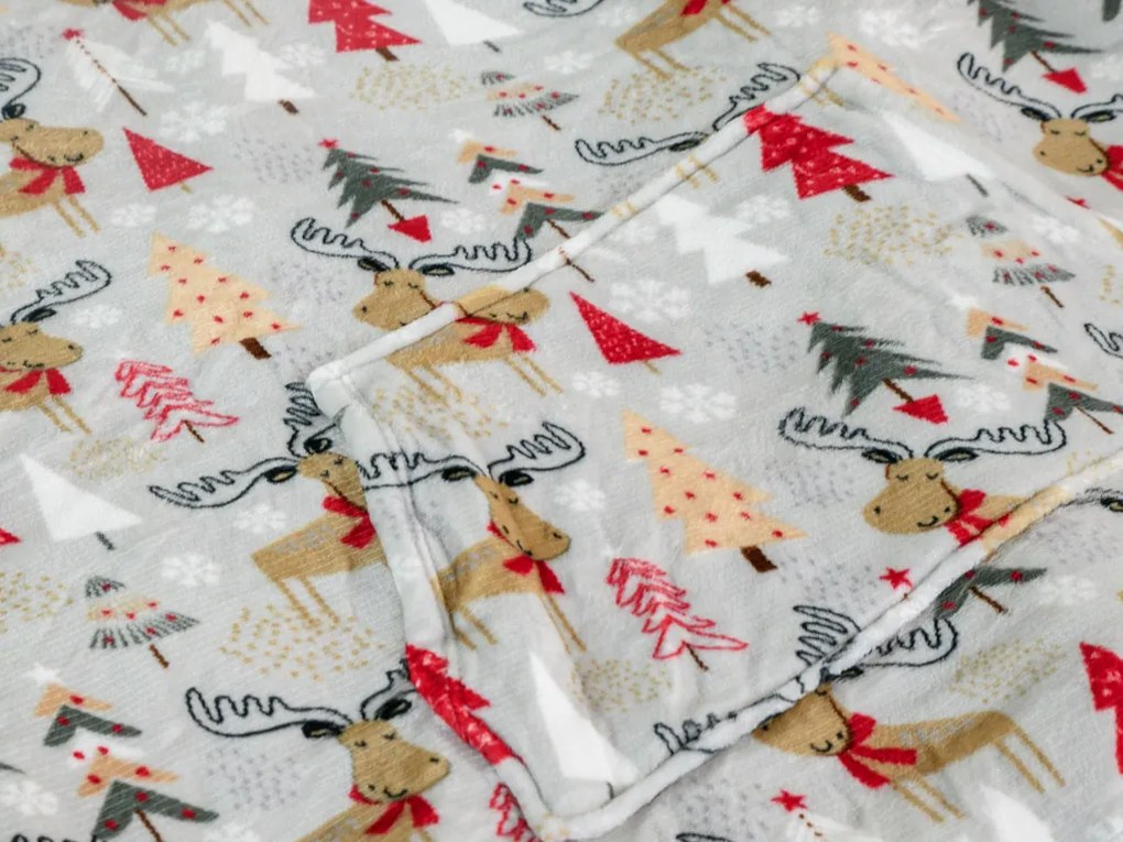 Baránková mikinová deka s rukávmi a kapucňou YULE HUG svetlosivá