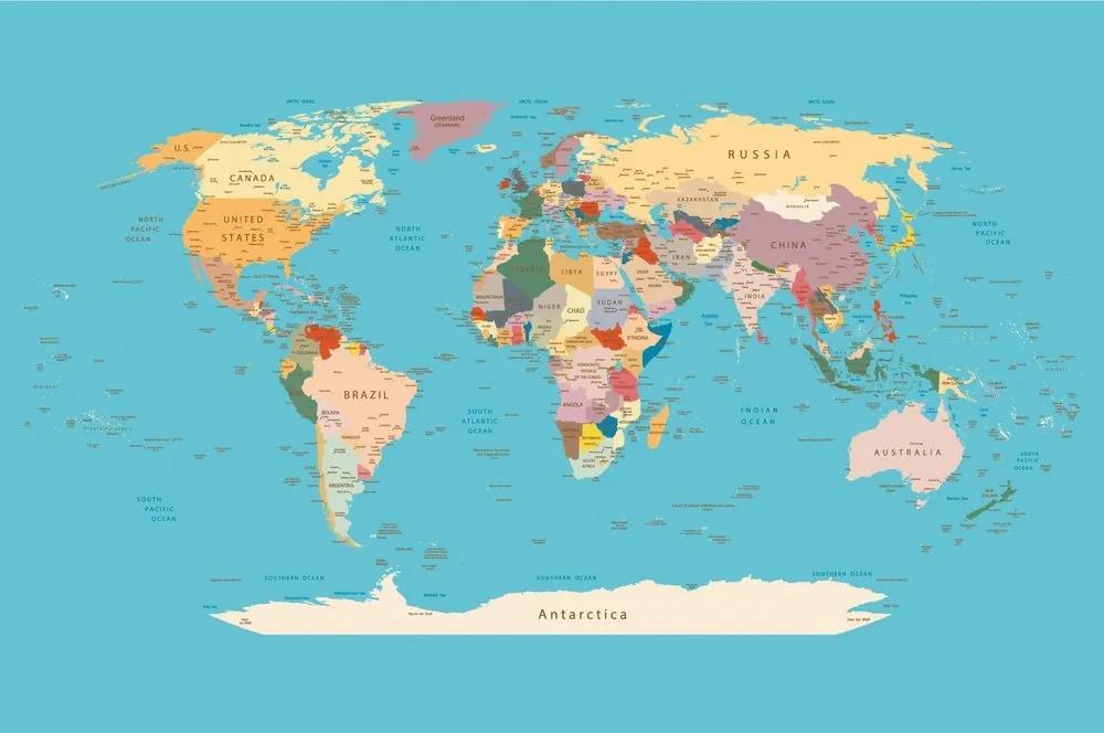 Samolepiaca tapeta mapa sveta s názvami - 375x250