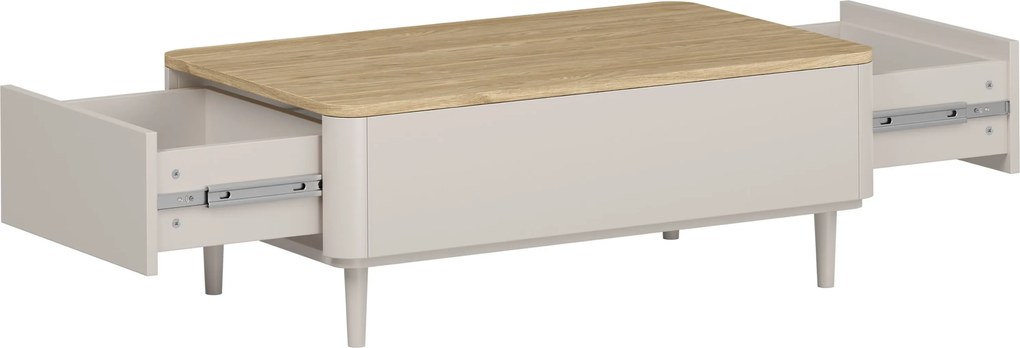 Kávový stolík Amilio 100 cm so zásuvkami na nožičkách - kasmír / olejovaný dub