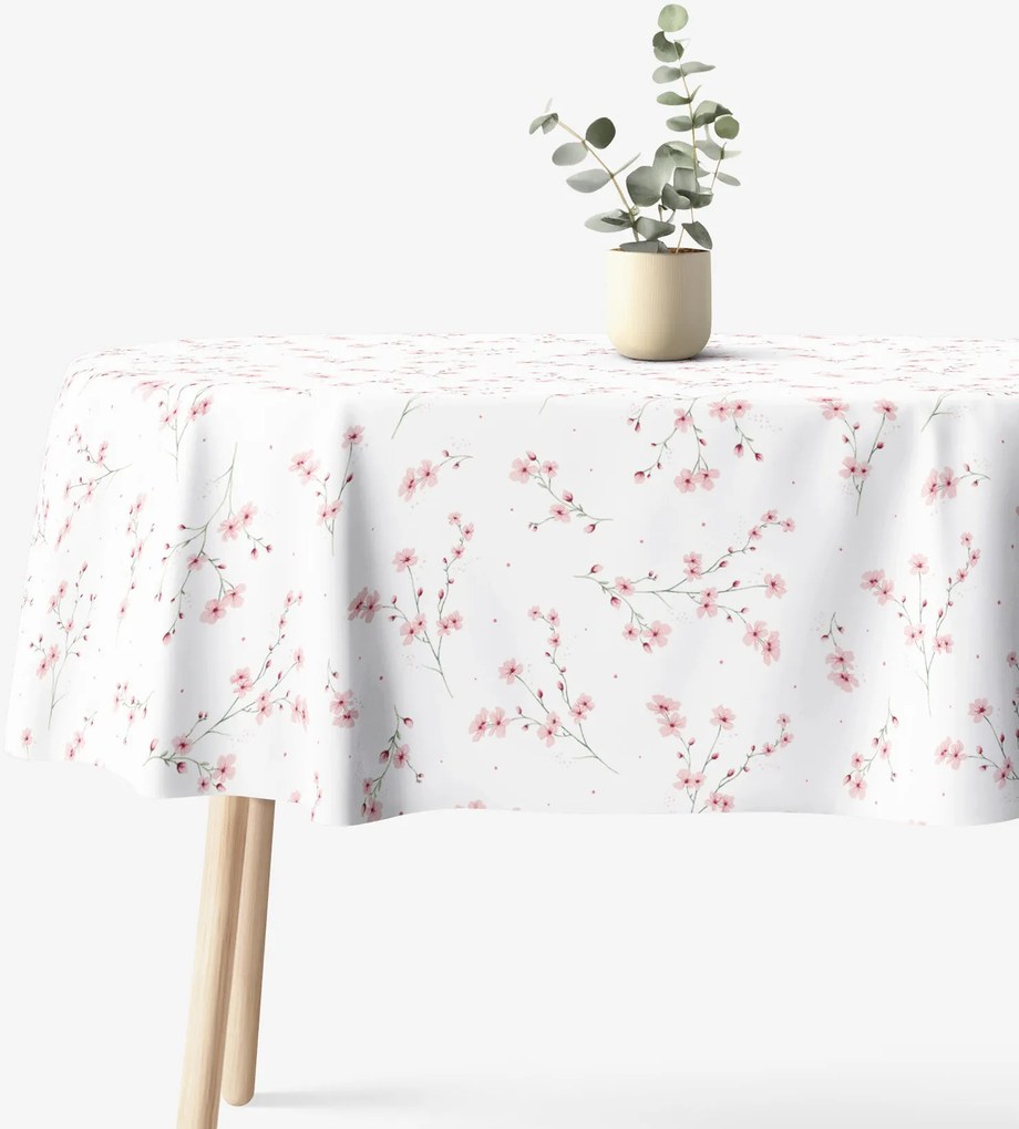 Goldea oválny obrus 100% bavlnené plátno - kvitnúce sakury 140 x 220 cm