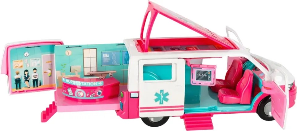 LEAN Toys Mobilná nemocnica sanitka 2v1 bábika lekár zdravotnícke príslušenstvo