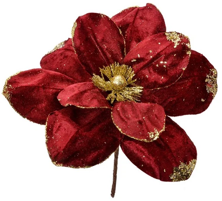 Červeno-zlatá dekorácia kvetina vianočná hviezda Poinsettia - Ø 24*25 cm