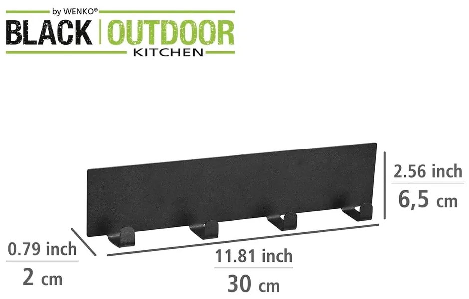 Čierna magnetická lišta na kuchynské náčinie Wenko Black Outdoor Kitchen Ima