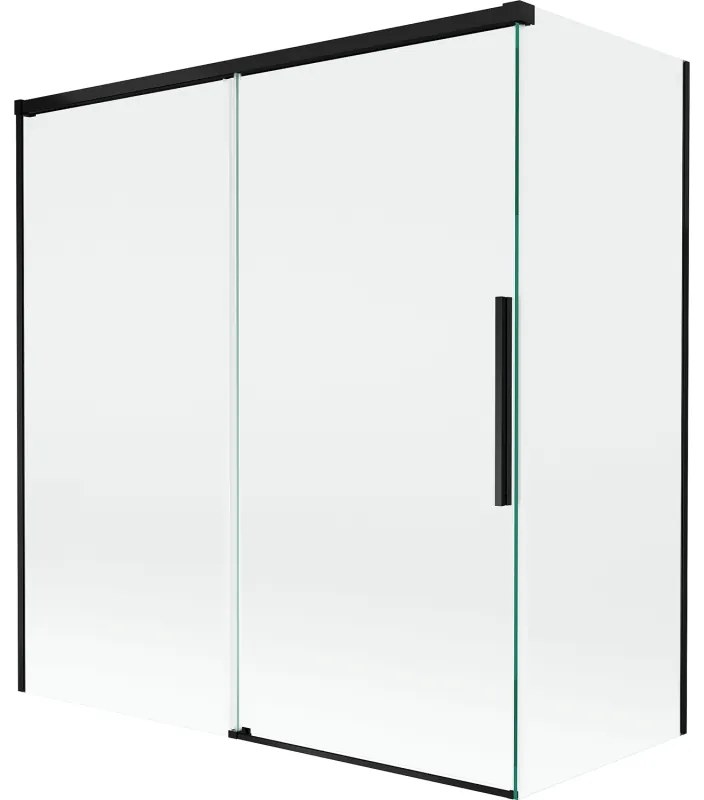 Mexen Rox, 2-krídlová posuvná vaňová zástena 150 + 70 x 150 cm, 8mm číre sklo, čierny matný profil, 8C9-150-070-70-00
