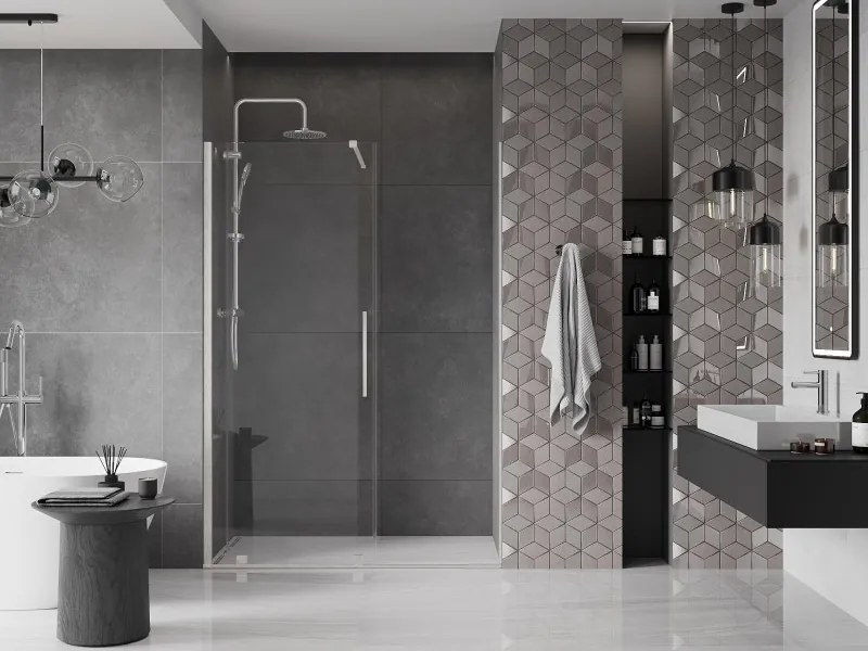 Mexen Velar, posuvné sprchové dvere do otvoru 130 cm, 8mm číre sklo, brúsená oceľ, 871-130-000-01-97