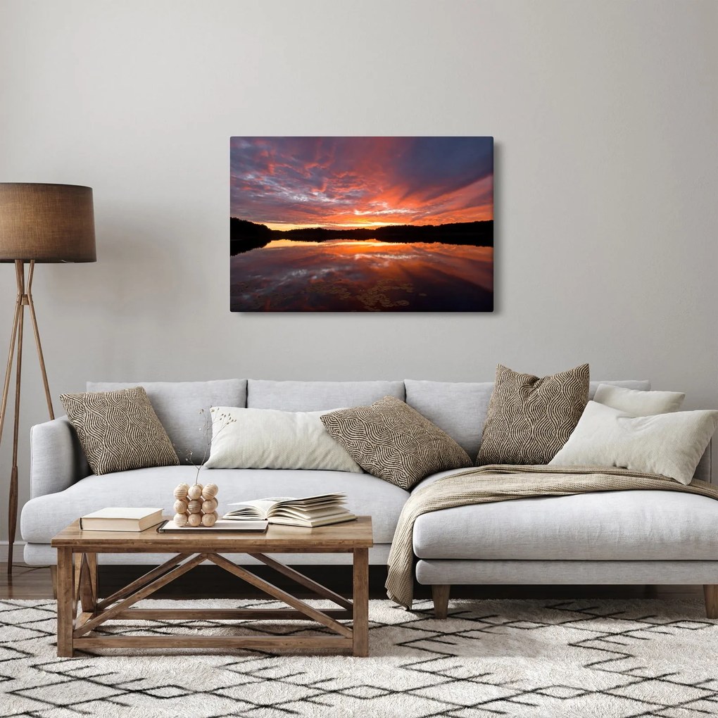 Obraz - Západ slnka nad jazerom (90x60 cm)