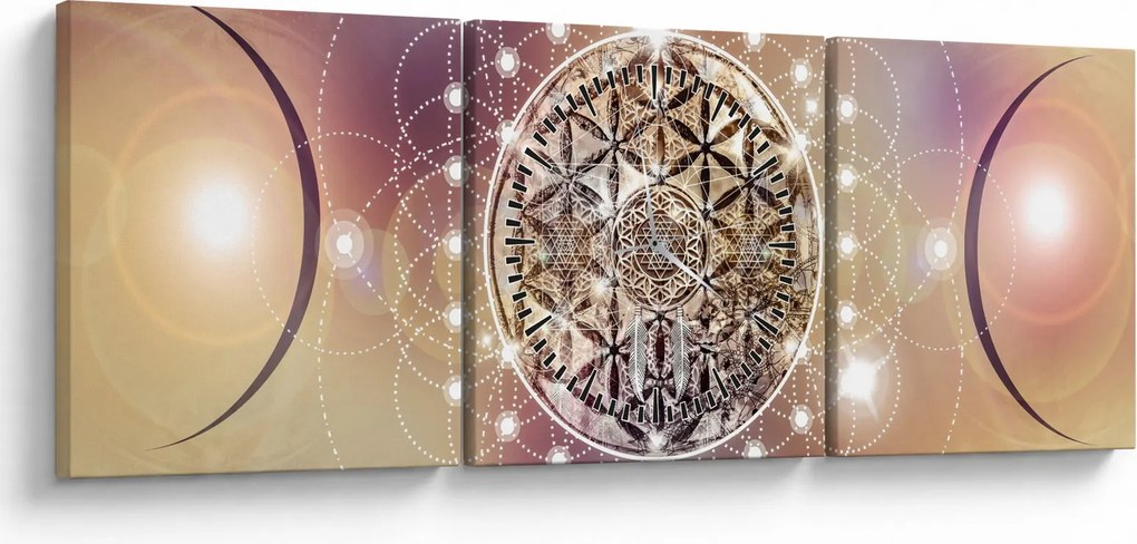 Obraz - Mandala s elementmi (s hodinami) (90x30 cm)