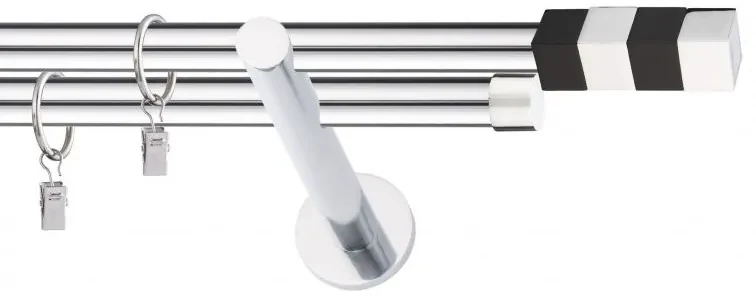 Dekorstudio Chrómová dvojradová garniža čierny MAGNUM 19mm Dĺžka: 140cm, Typ uchytenia: Držiak dvojitý modern, Typ príslušenstva: Krúžky tiché so štipcami