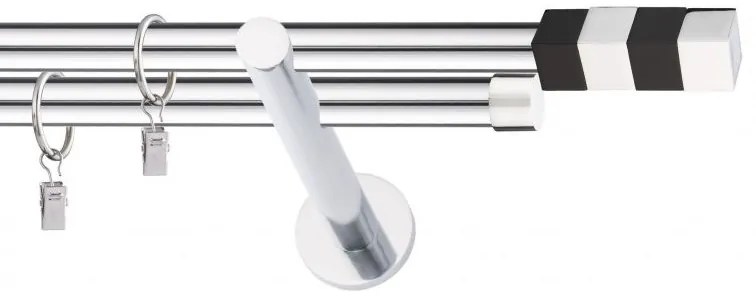 Dekorstudio Chrómová dvojradová garniža čierny MAGNUM 19mm Dĺžka: 220cm, Typ uchytenia: Držiak dvojitý modern, Typ príslušenstva: Krúžky tiché so štipcami