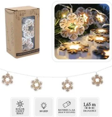 Bestent Svetielka na baterky drevené 10LED 1,65m teplá biela Snowflake