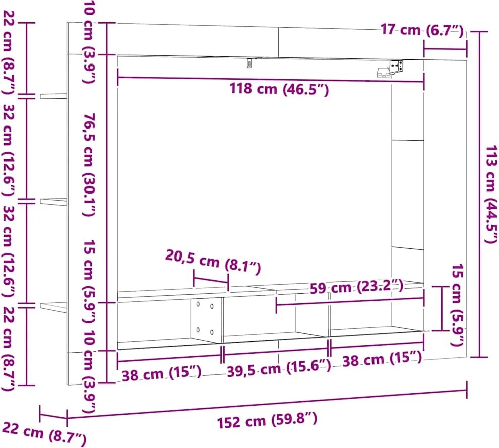 Multidom TV skrinka betónovo sivá 152x22x113 cm kompozitné drevo