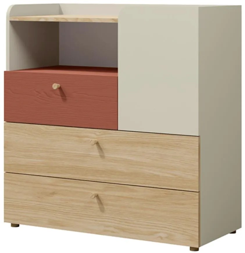 Komoda Yuki 10 Koralová/Sivá béžová/Olejovaný dub
