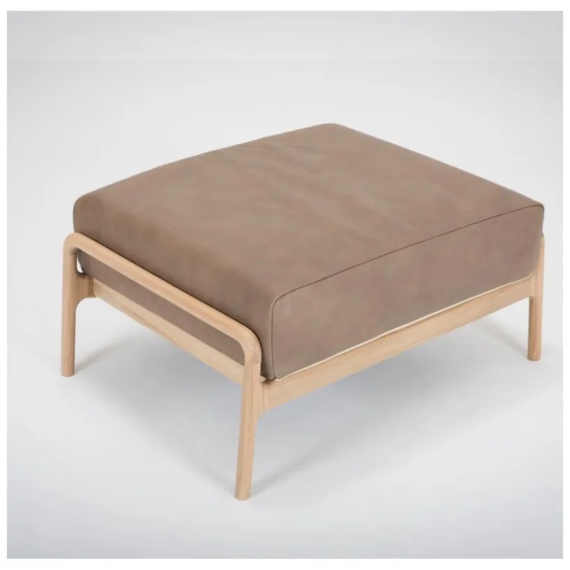 Svetlohnedá podnožka z byvolej kože s konštrukciou z masívneho dubového dreva Gazzda Fawn