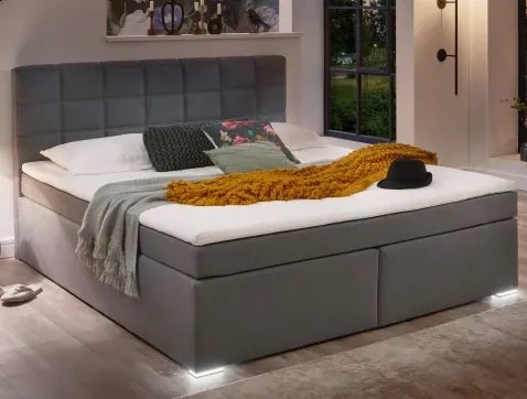 Posteľ boxspring s osvetlením Fargo 180x200 cm, šedá látka%
