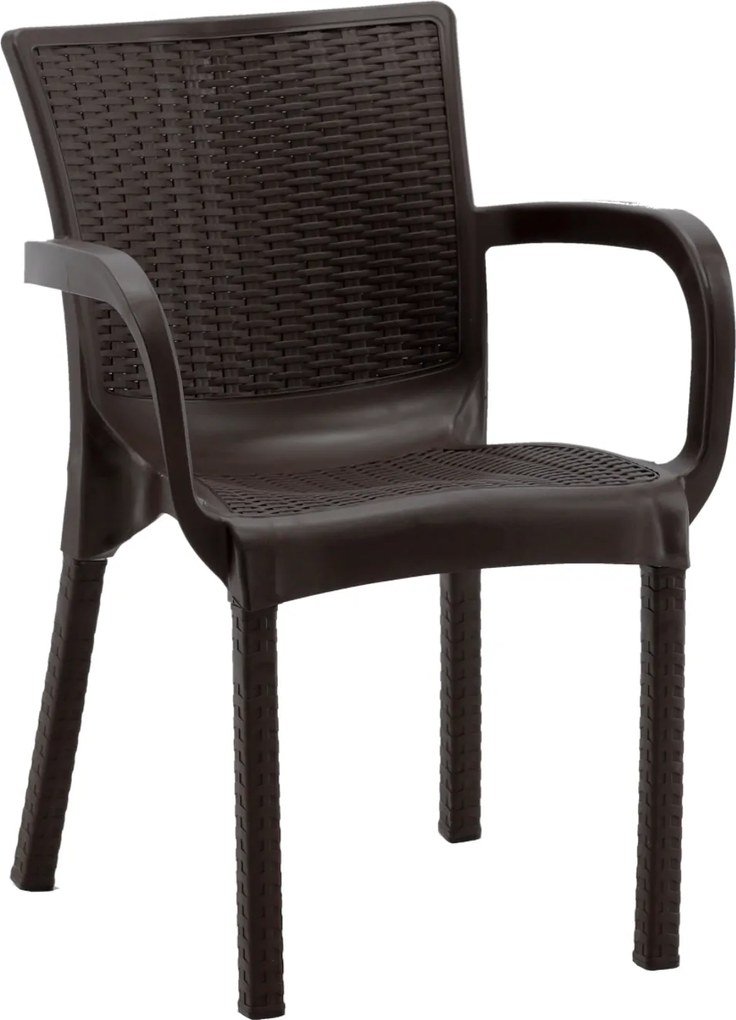 Garden Line Plastová Záhradná stolička s ratanovým vzorom 60 x 60 x 82 CM HNEDÁ