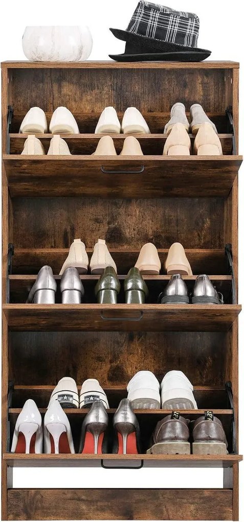 Botník s 3 výklopnými dvierkami, skrinka na topánky, rustikálna hnedá