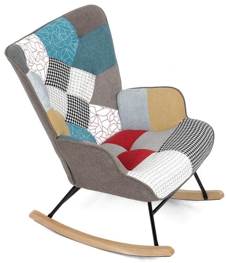 Hojdacie kreslo FABIAN — kov, masív, látka, patchwork