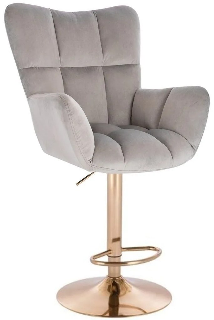 LuxuryForm DESIGN Barové kreslo AURORA VELUR na zlatom tanieri - svetlosivé