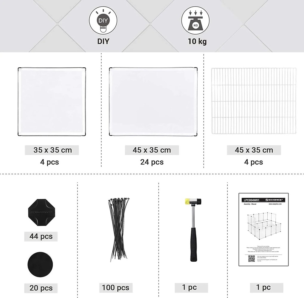 Ohrádka pre domáce zvieratá, modulárna ohrádka s rebríkom, biela