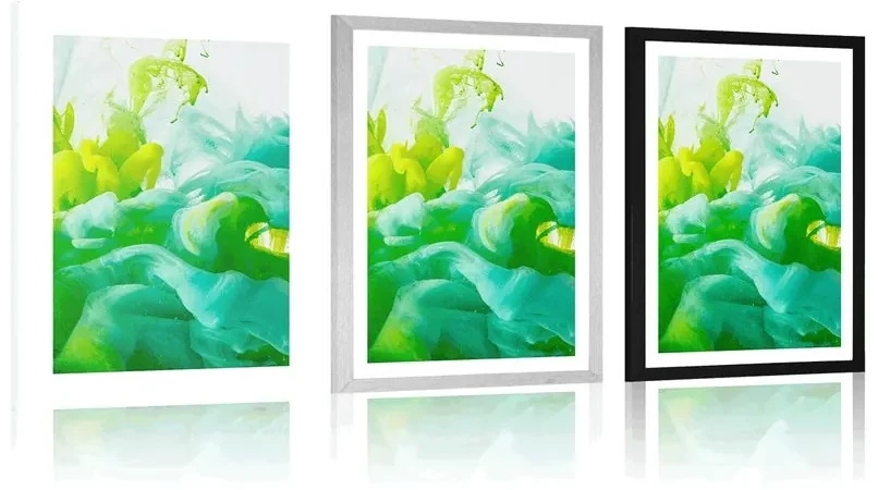 Plagát s paspartou atrament v zelených odtieňoch - 60x90 white